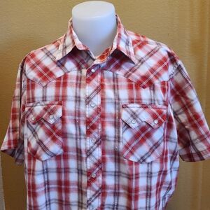 Wrangler WESTERN fashion Red and White Plaid Men's Shirt. Size XL